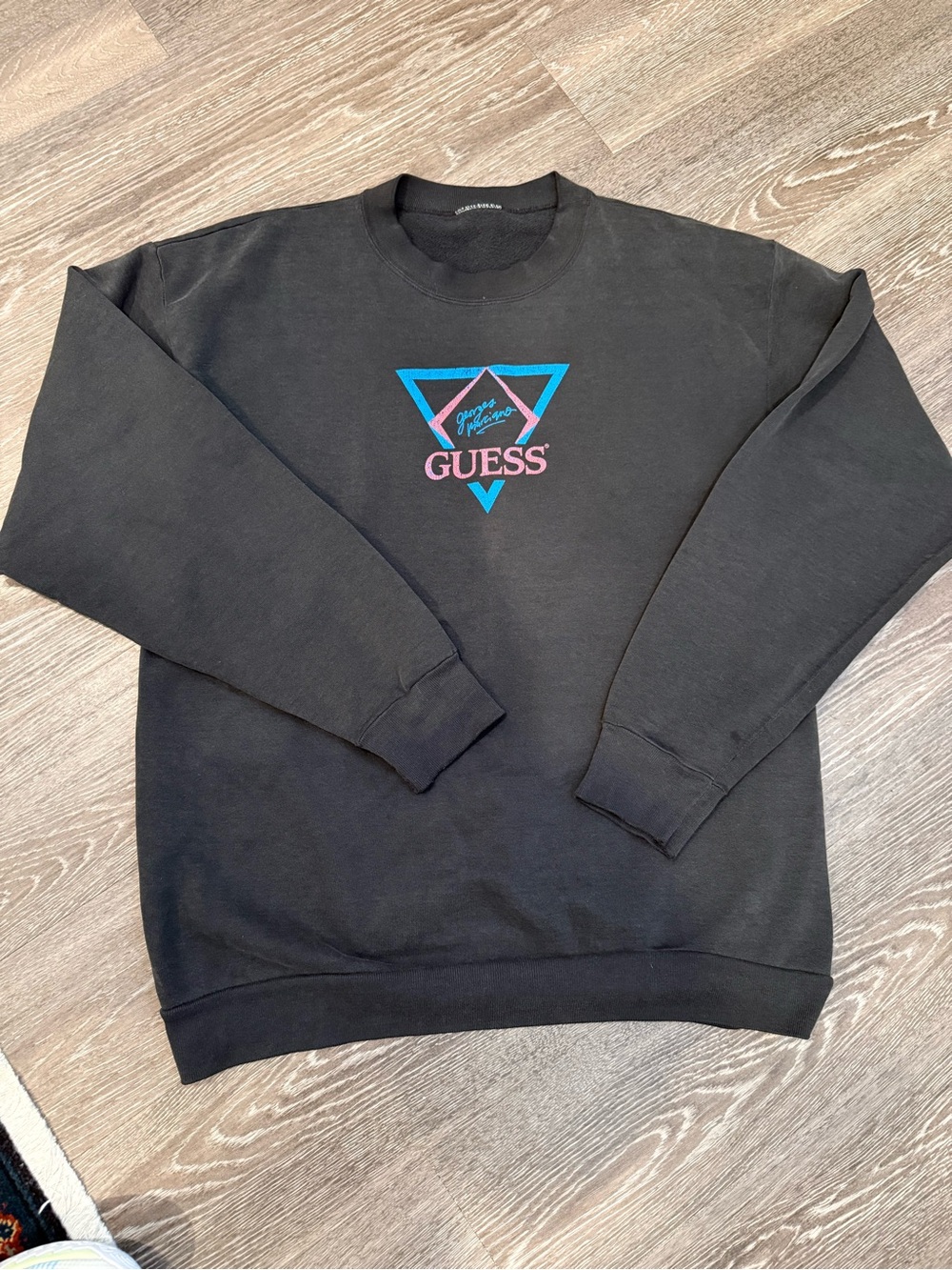 GUESS Black Sweatshirt with Pink & Blue Triangle Logo